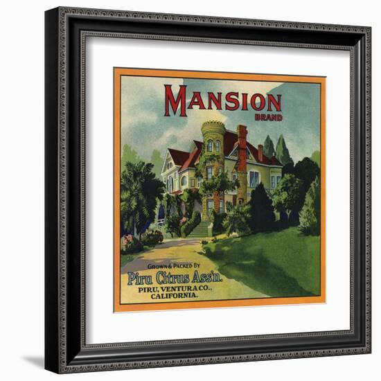 Mansion Brand - Piru, California - Citrus Crate Label-Lantern Press-Framed Art Print