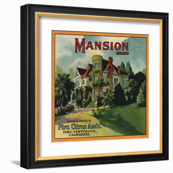 Mansion Brand - Piru, California - Citrus Crate Label-Lantern Press-Framed Art Print