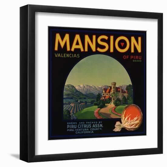 Mansion Brand - Piru, California - Citrus Crate Label-Lantern Press-Framed Art Print