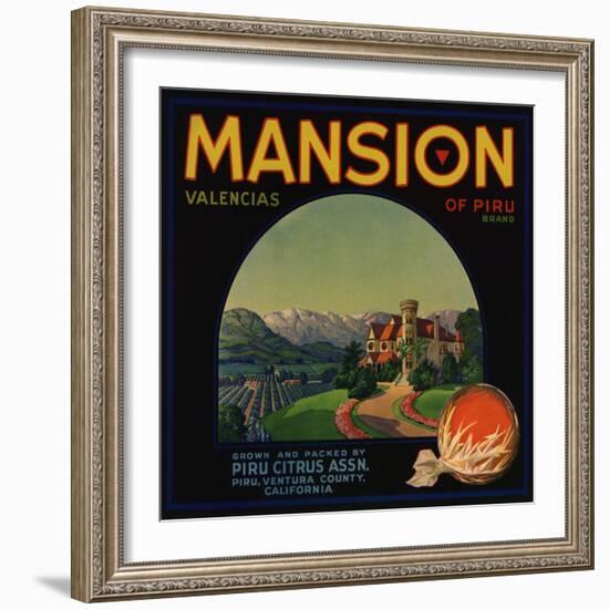 Mansion Brand - Piru, California - Citrus Crate Label-Lantern Press-Framed Art Print