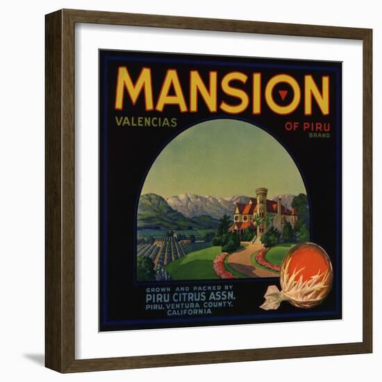 Mansion Brand - Piru, California - Citrus Crate Label-Lantern Press-Framed Art Print