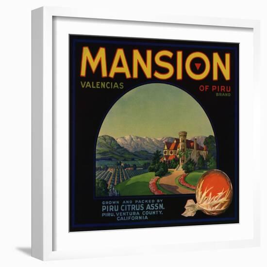 Mansion Brand - Piru, California - Citrus Crate Label-Lantern Press-Framed Art Print