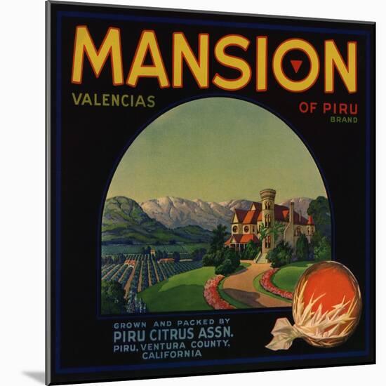 Mansion Brand - Piru, California - Citrus Crate Label-Lantern Press-Mounted Art Print