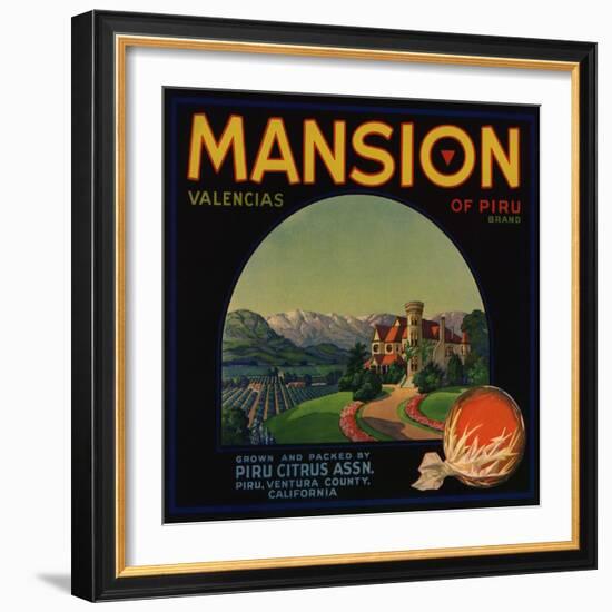 Mansion Brand - Piru, California - Citrus Crate Label-Lantern Press-Framed Art Print