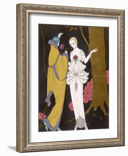 Mantle with a Yoke Voluminous Sleeves and Fur Trim and Close Fitting Hat with Aigrette-Georges Barbier-Framed Photographic Print