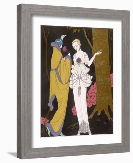 Mantle with a Yoke Voluminous Sleeves and Fur Trim and Close Fitting Hat with Aigrette-Georges Barbier-Framed Photographic Print