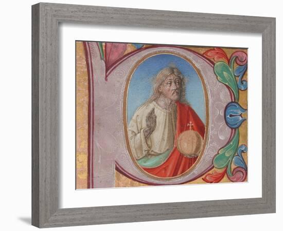 Manuscript Illumination with Salvator Mundi in an Initial P, from a Choir Book-Italian School-Framed Giclee Print