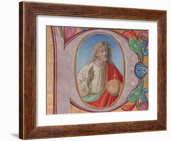 Manuscript Illumination with Salvator Mundi in an Initial P, from a Choir Book-Italian School-Framed Giclee Print