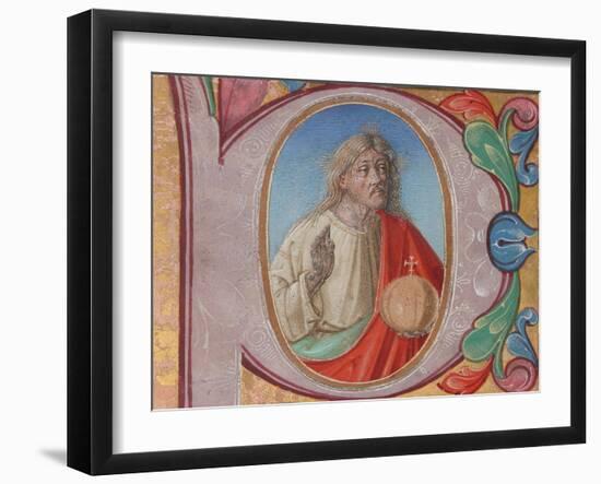 Manuscript Illumination with Salvator Mundi in an Initial P, from a Choir Book-Italian School-Framed Giclee Print