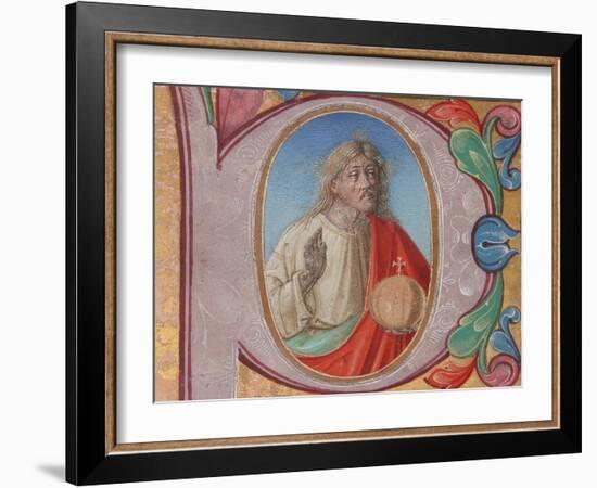 Manuscript Illumination with Salvator Mundi in an Initial P, from a Choir Book-Italian School-Framed Giclee Print