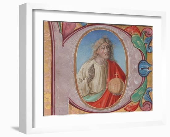 Manuscript Illumination with Salvator Mundi in an Initial P, from a Choir Book-Italian School-Framed Giclee Print