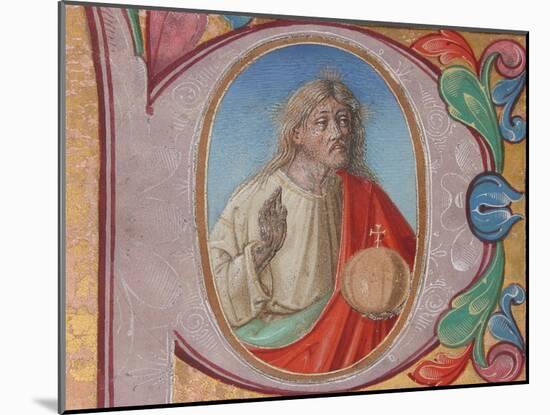 Manuscript Illumination with Salvator Mundi in an Initial P, from a Choir Book-Italian School-Mounted Giclee Print