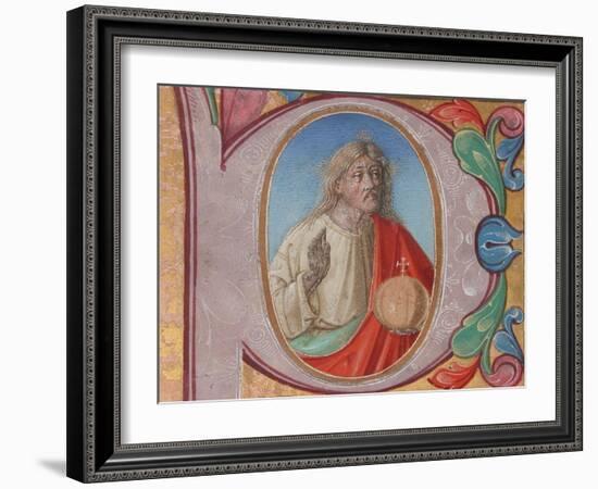 Manuscript Illumination with Salvator Mundi in an Initial P, from a Choir Book-Italian School-Framed Giclee Print