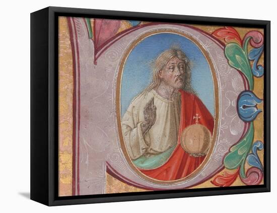 Manuscript Illumination with Salvator Mundi in an Initial P, from a Choir Book-Italian School-Framed Premier Image Canvas