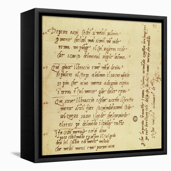 Manuscript of Poem by Michelangelo Buonarroti-null-Framed Premier Image Canvas