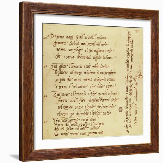 Manuscript of Poem by Michelangelo Buonarroti-null-Framed Giclee Print
