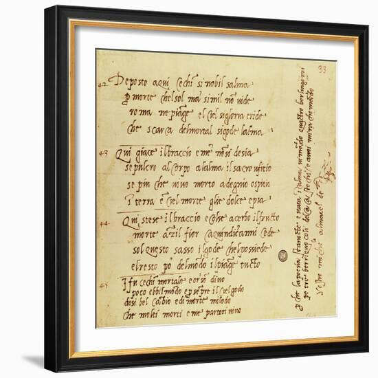 Manuscript of Poem by Michelangelo Buonarroti-null-Framed Giclee Print