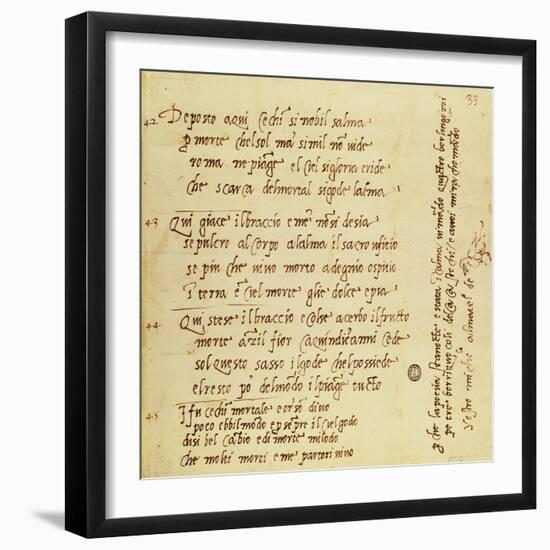 Manuscript of Poem by Michelangelo Buonarroti-null-Framed Giclee Print