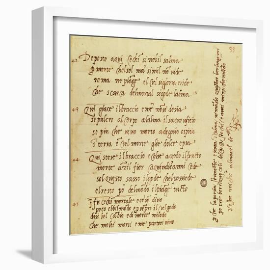 Manuscript of Poem by Michelangelo Buonarroti-null-Framed Giclee Print