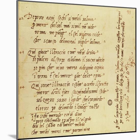 Manuscript of Poem by Michelangelo Buonarroti-null-Mounted Giclee Print