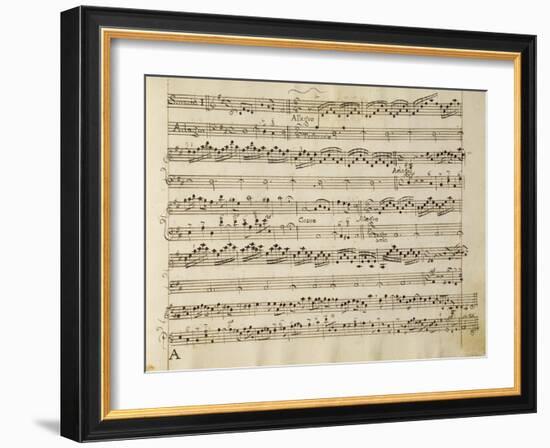 Manuscript Page from the Score of Opus V, 'sonata for Violin, Violone, and Harpsichord'-Arcangelo Corelli-Framed Giclee Print