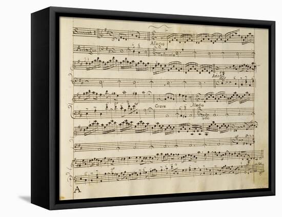 Manuscript Page from the Score of Opus V, 'sonata for Violin, Violone, and Harpsichord'-Arcangelo Corelli-Framed Premier Image Canvas