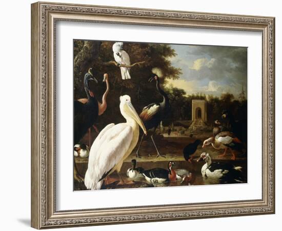 Many Different Types of Birds at a Pool in a Park-Melchior de Hondecoeter-Framed Giclee Print