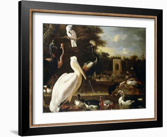 Many Different Types of Birds at a Pool in a Park-Melchior de Hondecoeter-Framed Giclee Print