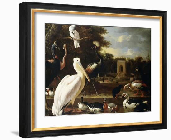 Many Different Types of Birds at a Pool in a Park-Melchior de Hondecoeter-Framed Giclee Print