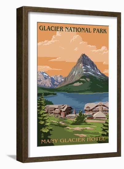 Many Glacier Hotel - Glacier National Park, Montana-Lantern Press-Framed Art Print