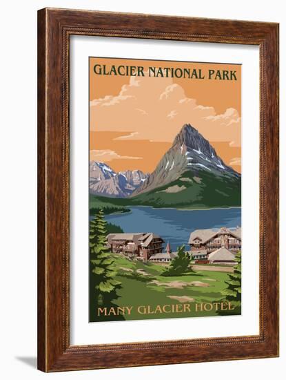 Many Glacier Hotel - Glacier National Park, Montana-Lantern Press-Framed Art Print