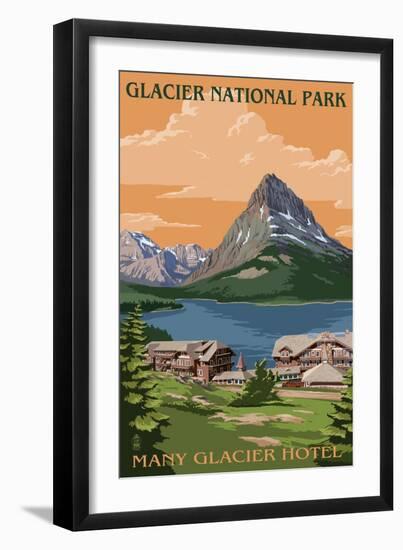 Many Glacier Hotel - Glacier National Park, Montana-Lantern Press-Framed Art Print