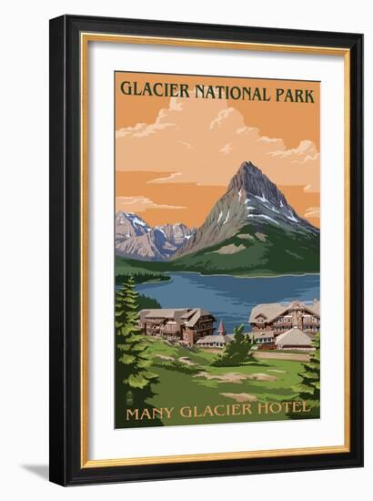 Many Glacier Hotel - Glacier National Park, Montana-Lantern Press-Framed Art Print