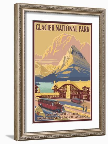 Many Glacier Hotel, Glacier National Park, Montana-Lantern Press-Framed Art Print