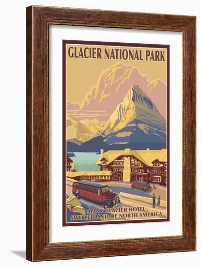 Many Glacier Hotel, Glacier National Park, Montana-Lantern Press-Framed Art Print