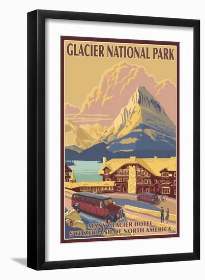 Many Glacier Hotel, Glacier National Park, Montana-Lantern Press-Framed Art Print