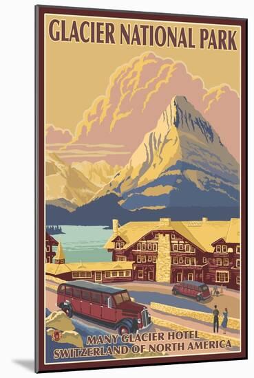 Many Glacier Hotel, Glacier National Park, Montana-Lantern Press-Mounted Art Print