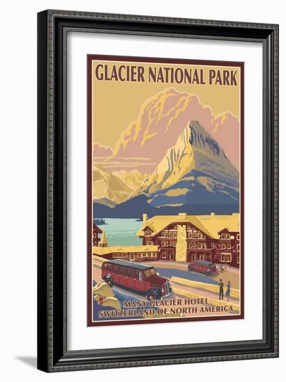 Many Glacier Hotel, Glacier National Park, Montana-Lantern Press-Framed Art Print