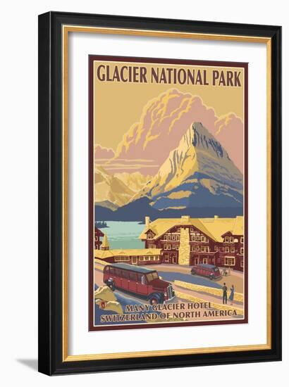 Many Glacier Hotel, Glacier National Park, Montana-Lantern Press-Framed Art Print