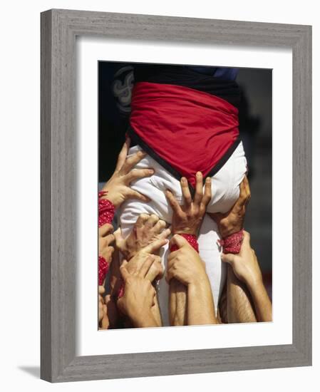 Many Hands Help Support the Base of a Human Castle During the Festival of La Merce in Barcelona-Andrew Watson-Framed Photographic Print