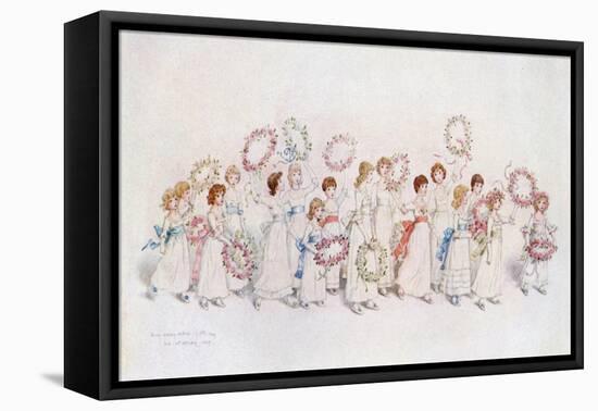 'Many happy returns of the day' by Kate Greenaway-Kate Greenaway-Framed Premier Image Canvas