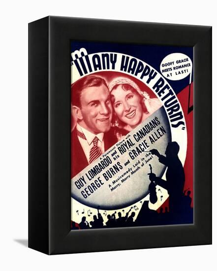 MANY HAPPY RETURNS, US ad art, from left: George Burns, Gracie Allen, Guy Lombardo, 1934-null-Framed Stretched Canvas