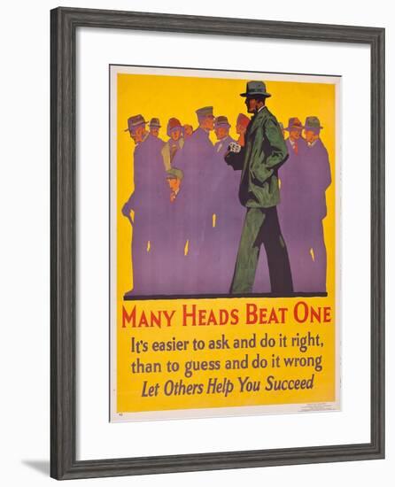 Many Heads Beat One; a 1929 Work Incentive Poster, 1929-null-Framed Giclee Print