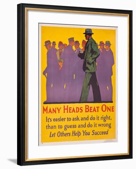 Many Heads Beat One; a 1929 Work Incentive Poster, 1929-null-Framed Giclee Print