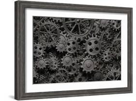 Many Old Rusty Metal Gears Or Machine Parts-Andrey_Kuzmin-Framed Photographic Print