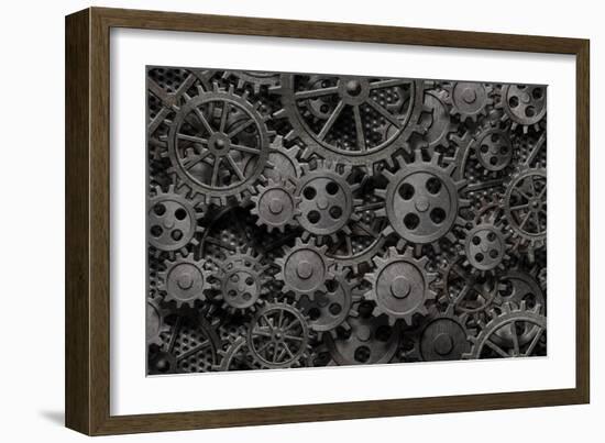 Many Old Rusty Metal Gears Or Machine Parts-Andrey_Kuzmin-Framed Photographic Print