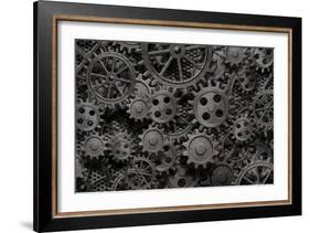 Many Old Rusty Metal Gears Or Machine Parts-Andrey_Kuzmin-Framed Photographic Print