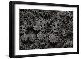 Many Old Rusty Metal Gears Or Machine Parts-Andrey_Kuzmin-Framed Photographic Print