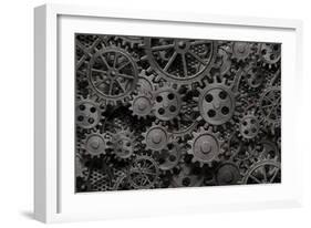 Many Old Rusty Metal Gears Or Machine Parts-Andrey_Kuzmin-Framed Photographic Print