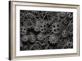 Many Old Rusty Metal Gears Or Machine Parts-Andrey_Kuzmin-Framed Photographic Print
